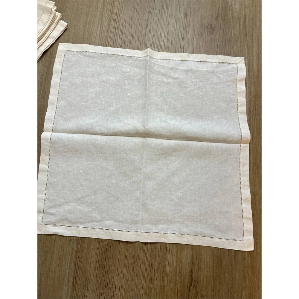 Sferra Cream Linen Dinner Napkins Hemstitched 17x17.5